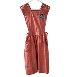 Vintage Hospital Auxiliary Pinafore Dress With Patch Coral Pink Button Shoulders